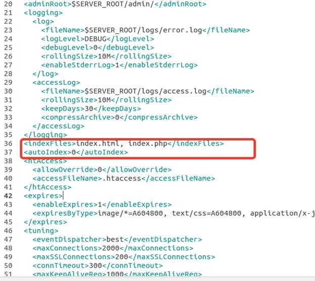 The configuration XML file of the LiteSpeed web server.