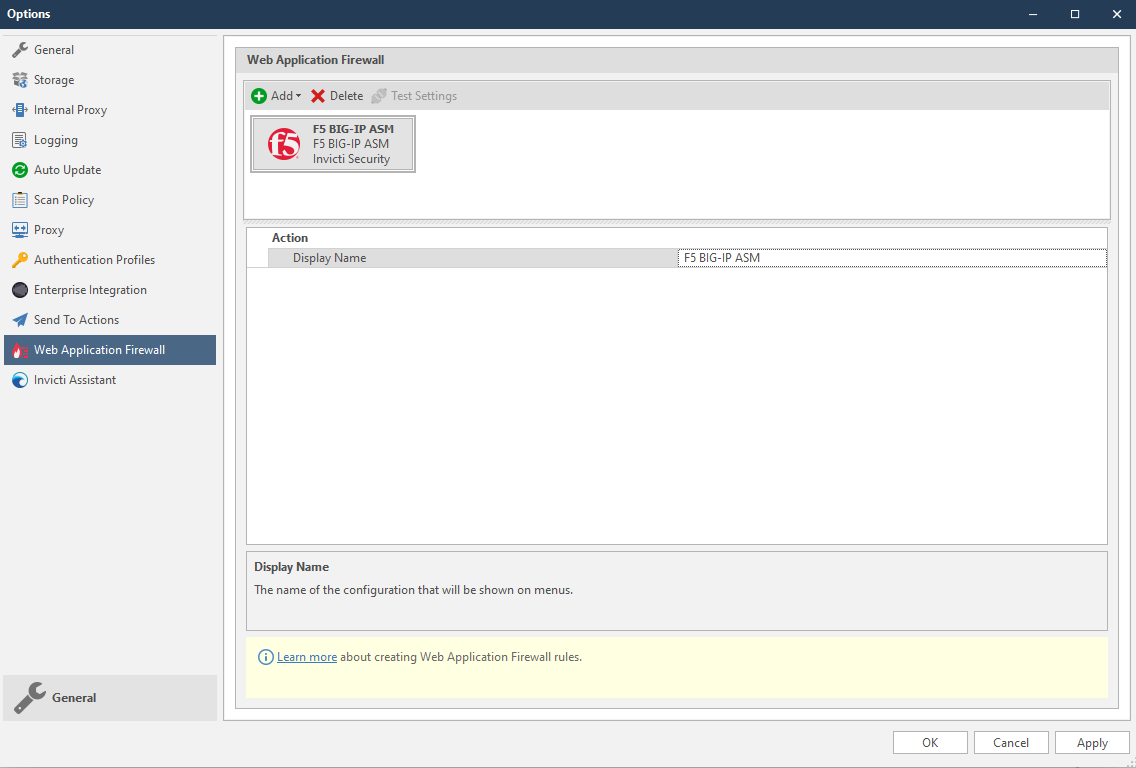 WAF Configuration Window Image